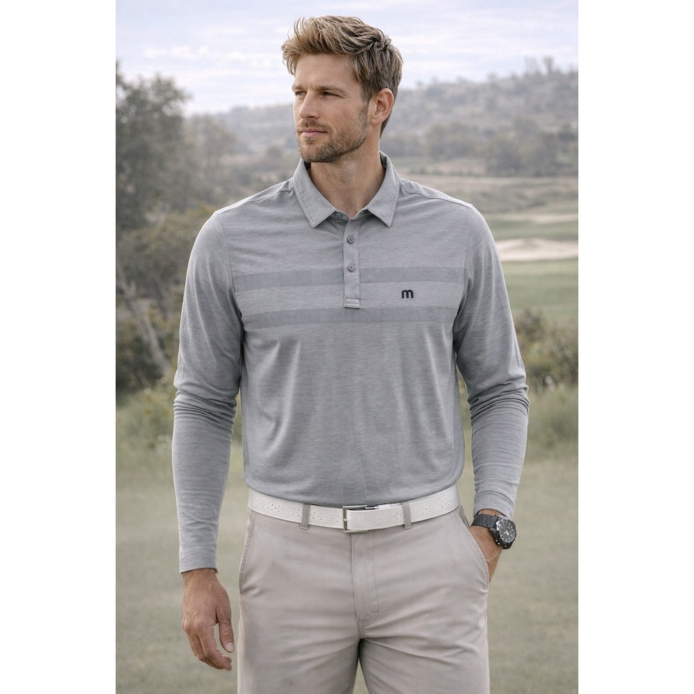 TravisMathew XL Blue Long Sleeve‎ Polo Performance Stretch Golf Shirt Mens